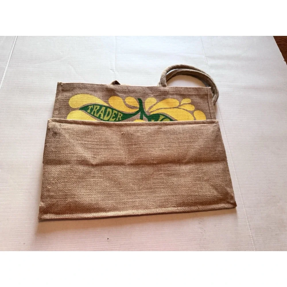 Trader Joe's Lemon Lime Tote Reusable Jute Burlap Beach Bag RARE